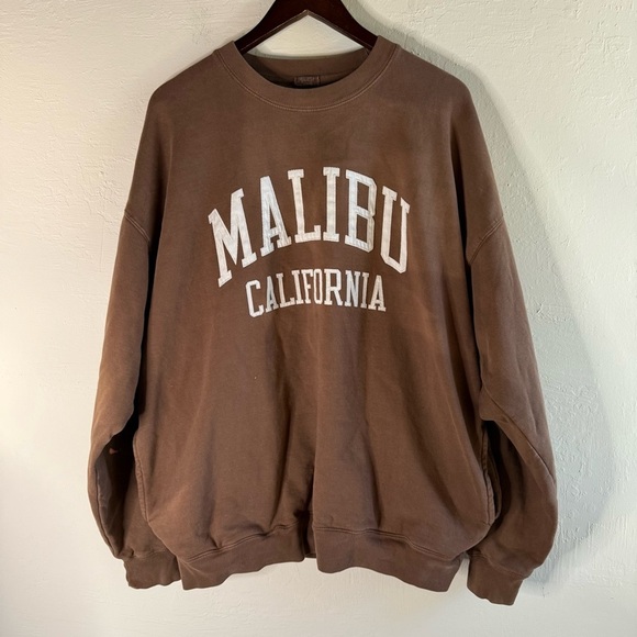 John Galt Malibu Oversized Crewneck One Size Brown Pockets - Picture 2 of 7
